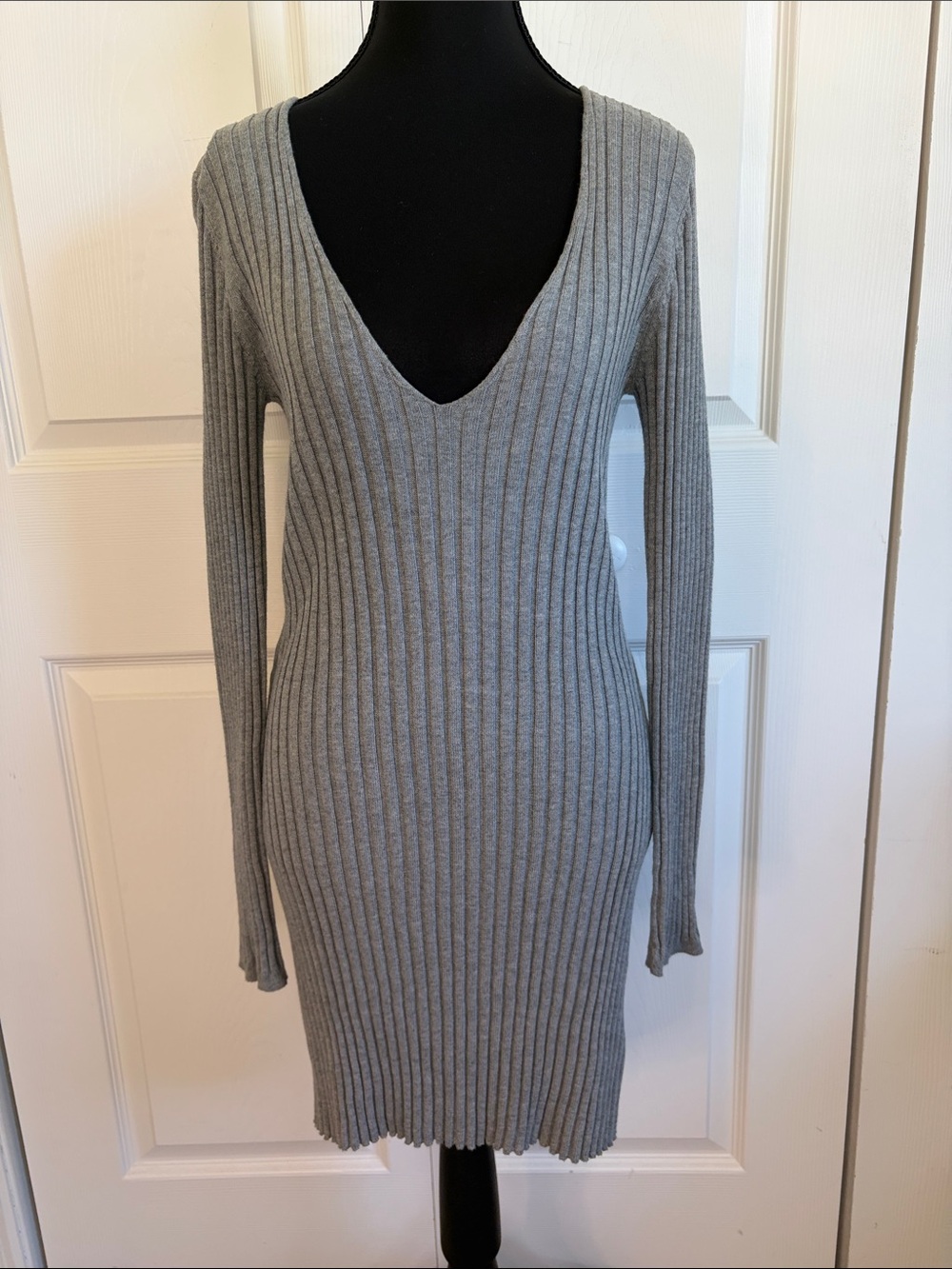 For Love & Lemons Knitz Gray Ribbed Stretch Sweater Bodycon Knit Dress S